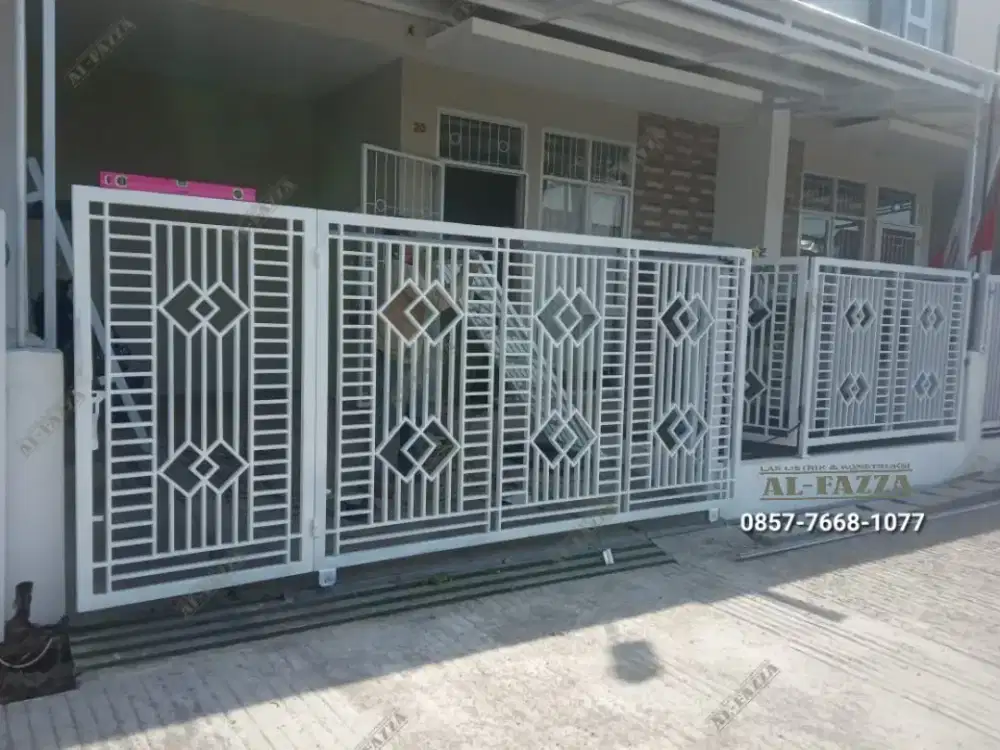 Pintu Pagar Besi Minimalis Putih Modern Rangka Holo Tebal & Kuat