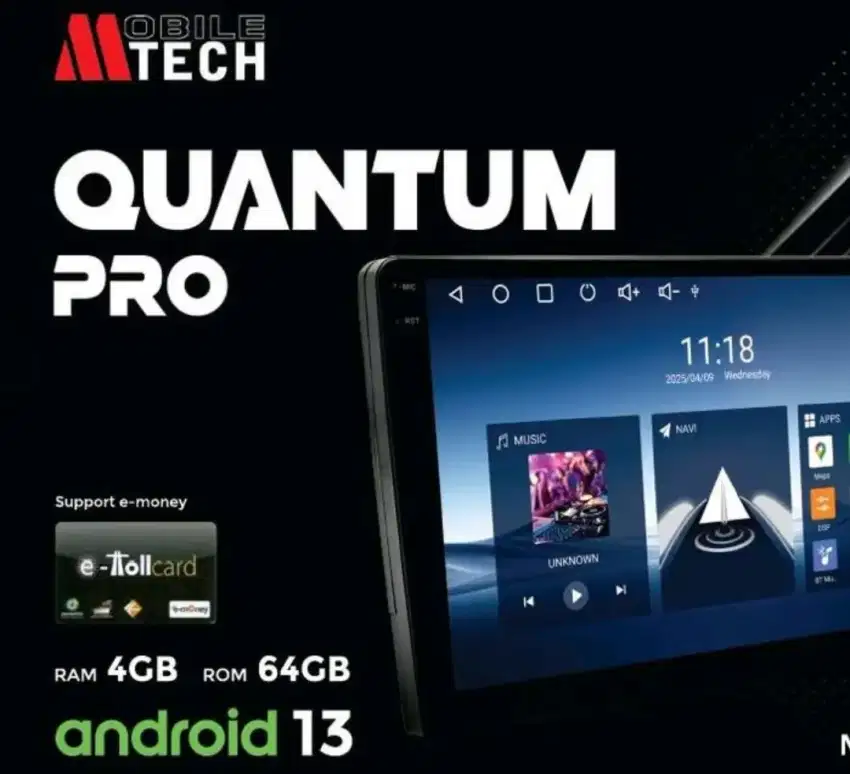 Head Unit Android Mtech Quantum Pro 9inch Ram 4/64 NFC, OS 13 Mm-8803