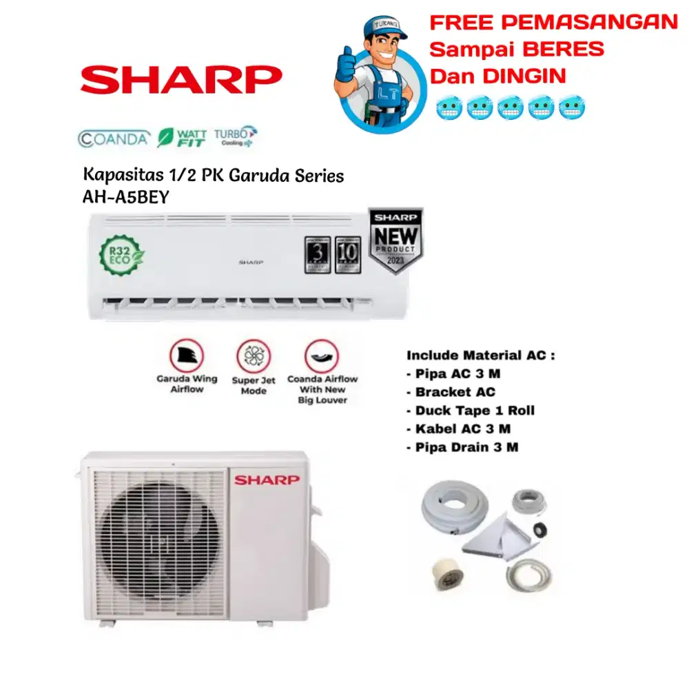 FREE PEMASANGAN! SHARP AC Split 1/2 PK - Multi AirFlow AH-A5BEY R32