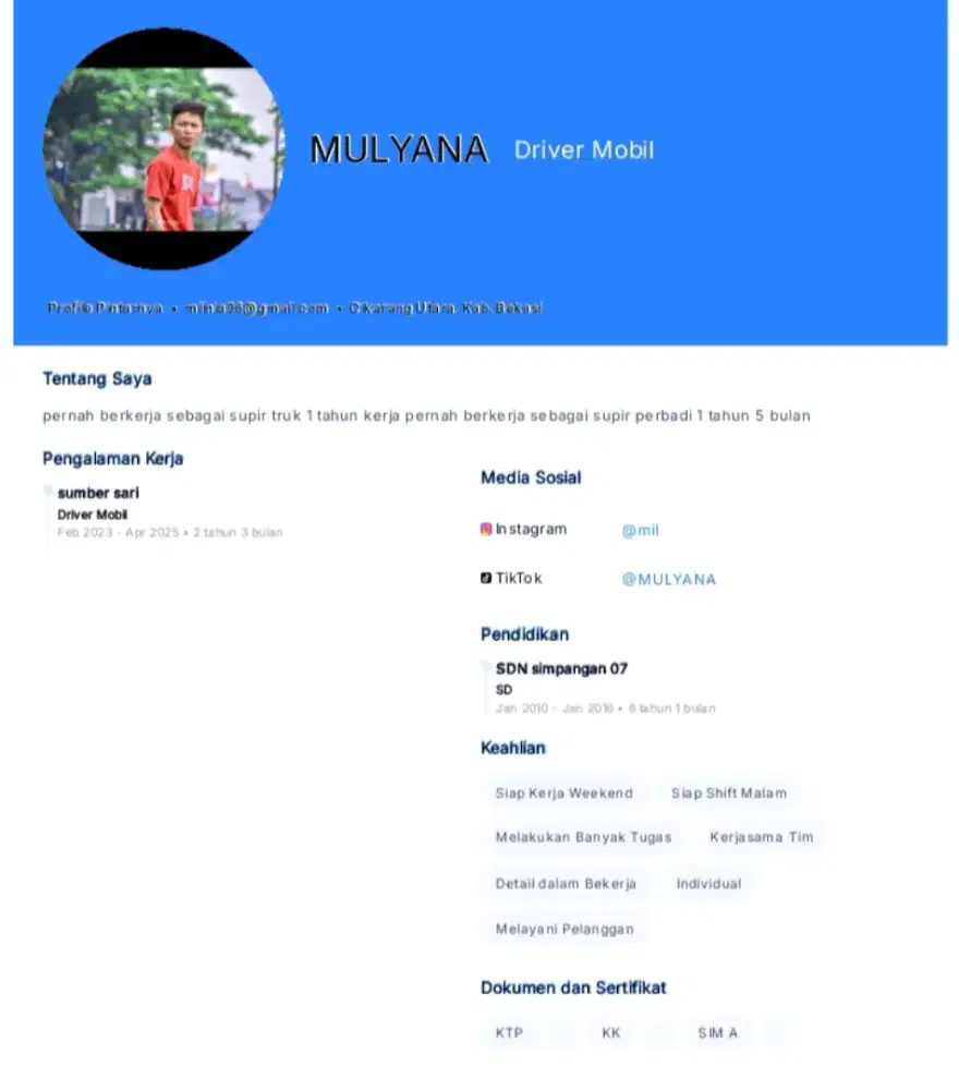 Saya driver lagi cari lowongan kerja pengalaman terakhir 4 tahun