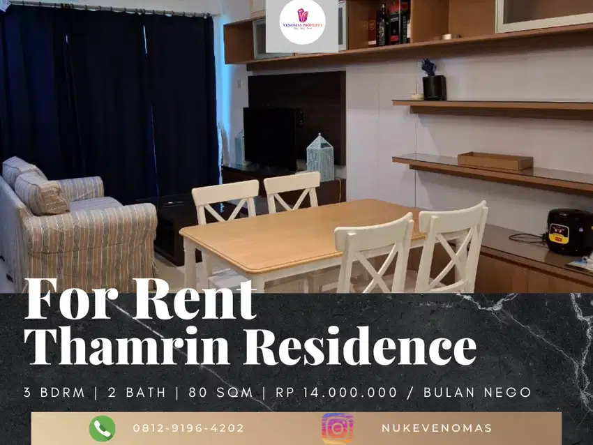 Disewakan Apartement Thamrin Residence Premiere 2BR+1 Full Furnished
