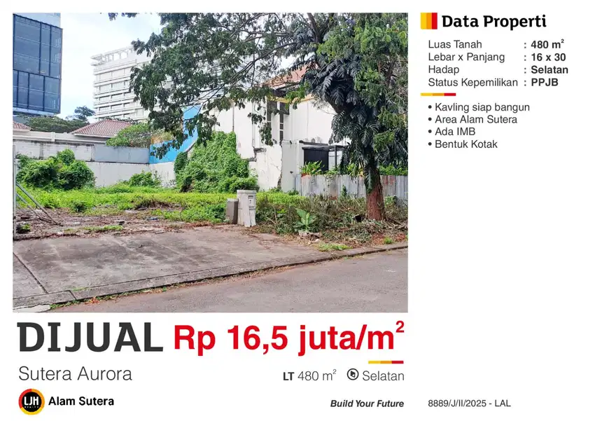 Dijual Kavling Siap Bangun IMB Strategis di Aurora Alam Sutera