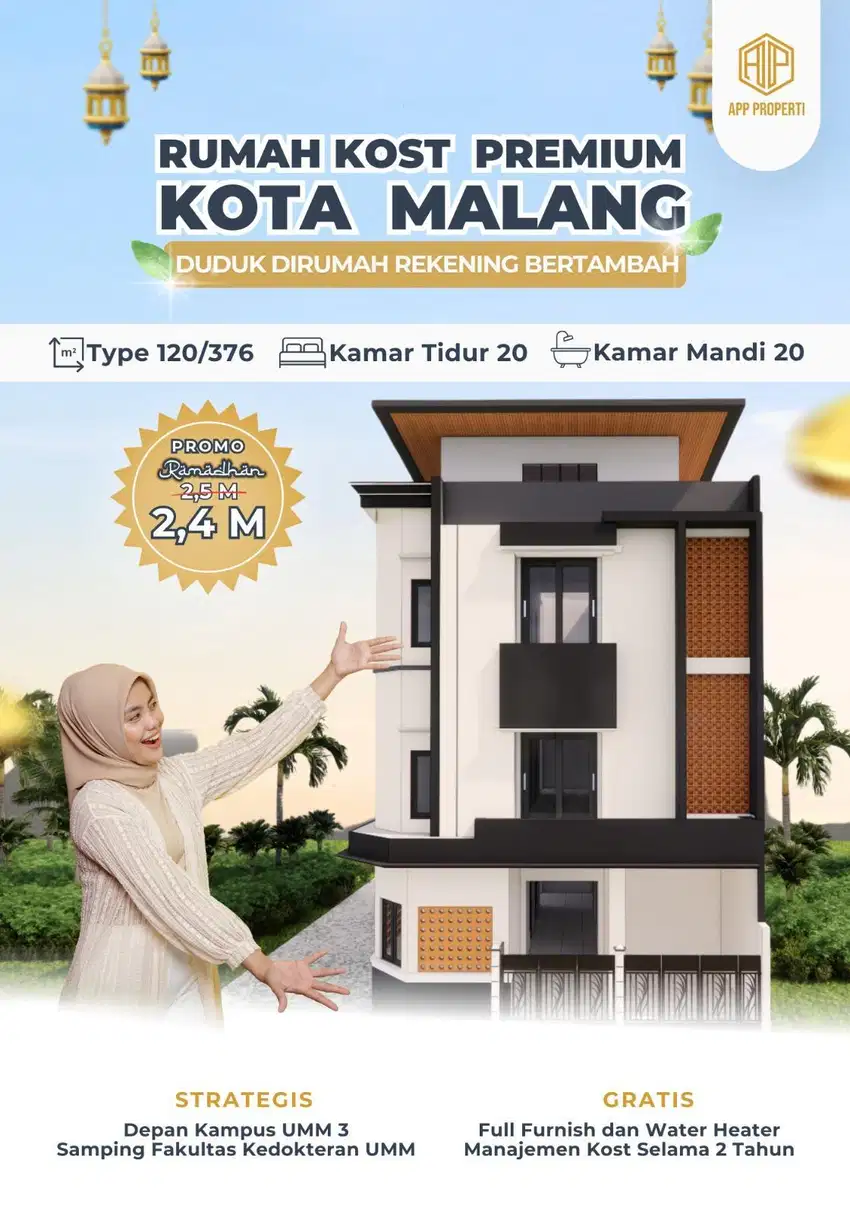 RUMAH KOS PREMIUM 20 KT 20 KM DEPAN KAMPUS UMM MALANG