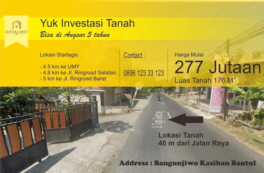 tanah di bangunjiwo kasihan bantul dekat Kampus UMY yogyakarta