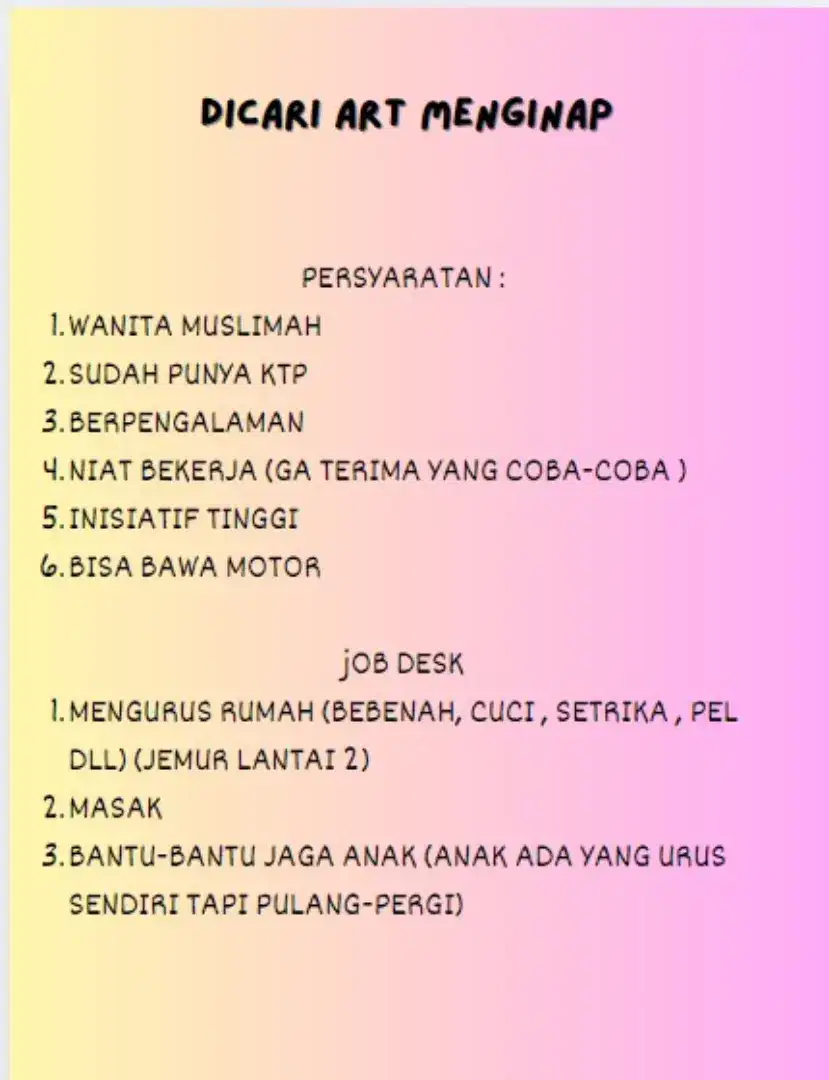 ART Menginap Jatiasih