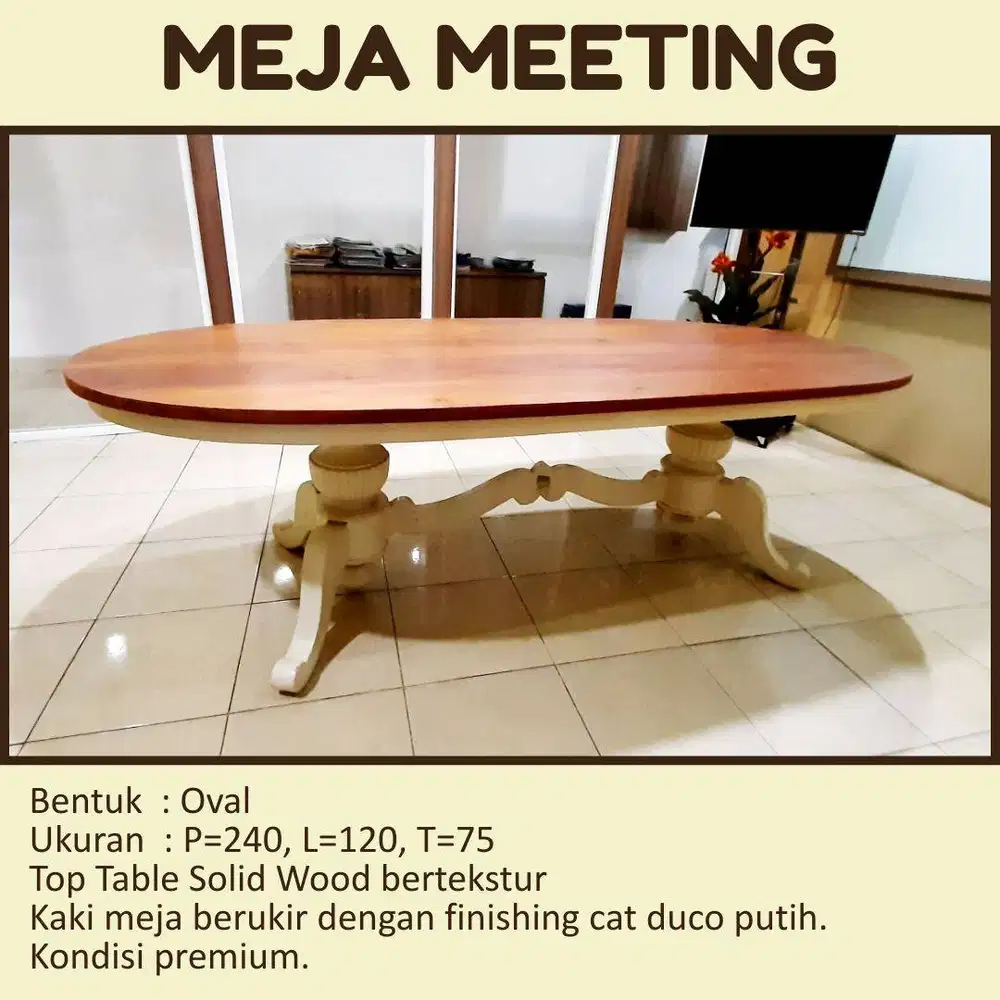 Meja Meeting - Meja Kantor Elegan - Solid Wood - Kondisi Premium