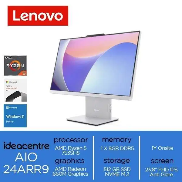 Lenovo IdeaCentre AIO 24ARR9 Ryzen 5 7535HS 8GB 512GB W11 OHS - Cloud