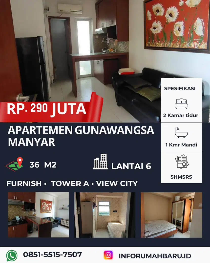 GUNAWANGSA MANYAR SHMRS‼️Jual Apartemen 2BR Corner Lantai 6