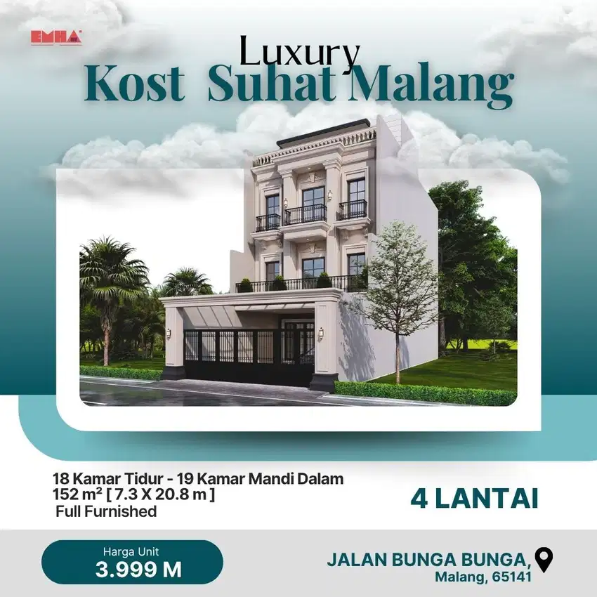 Dijual Rumah Kos Ekslusif 4 Lantai Full Furnished Area Suhat Malang