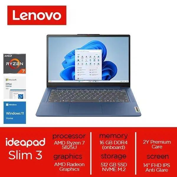 Lenovo IdeaPad Slim 3 14ABR8 Ryzen 7 5825U 16GB 512GB SSD W11 OH24