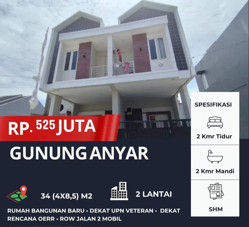 GUNUNGANYAR 525 Juta‼️Rumah 2 Lantai Baru dekat UPN Rungkut