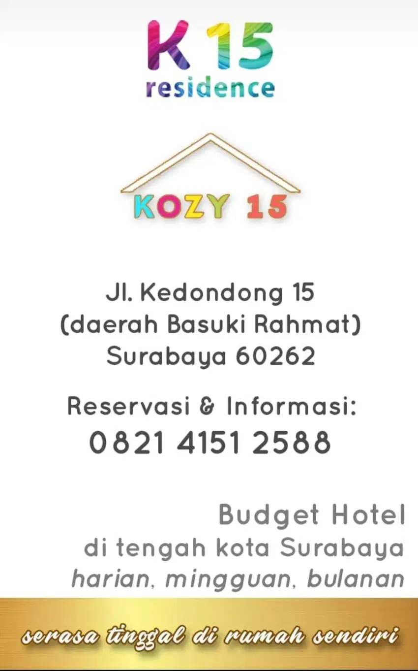 Kost15 kos eksekutif bulanan / hotel buget harian mingguan tengah sby