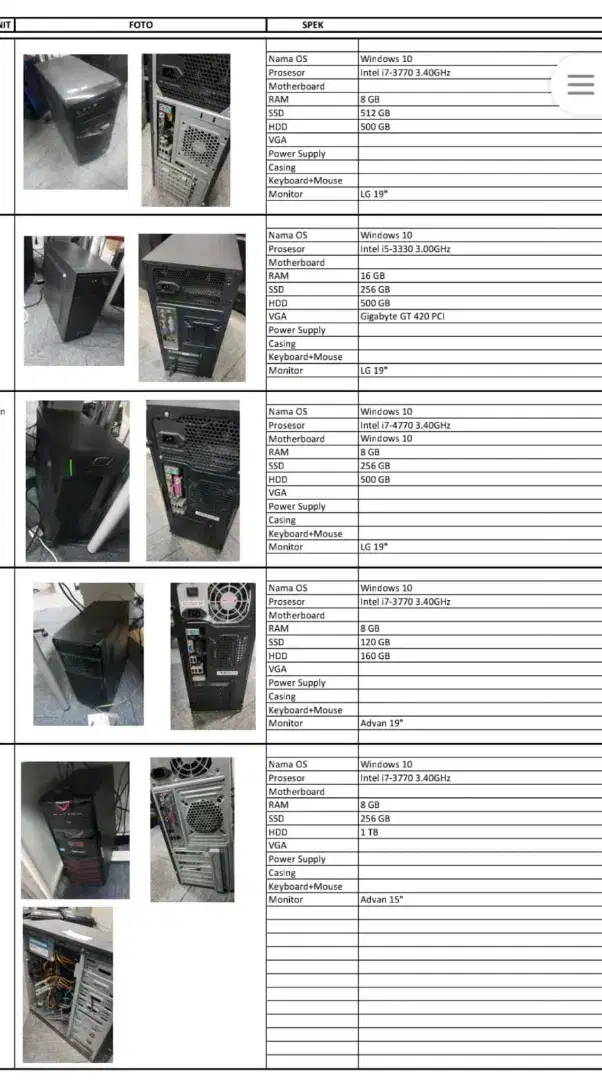KOMPUTER PAKET 1 set ex kantor
