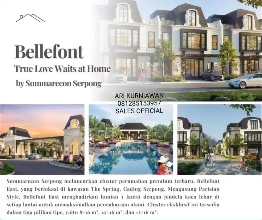 CLUSTER BELLEFONT EAST TYPE 8 10 12 MULAI 4MAN BY SUMMARECON SERPONG