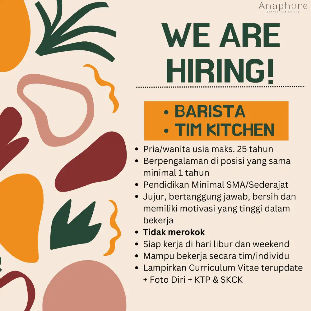 LOKER BARISTA/TIM KITCHEN AREA DEPOK!