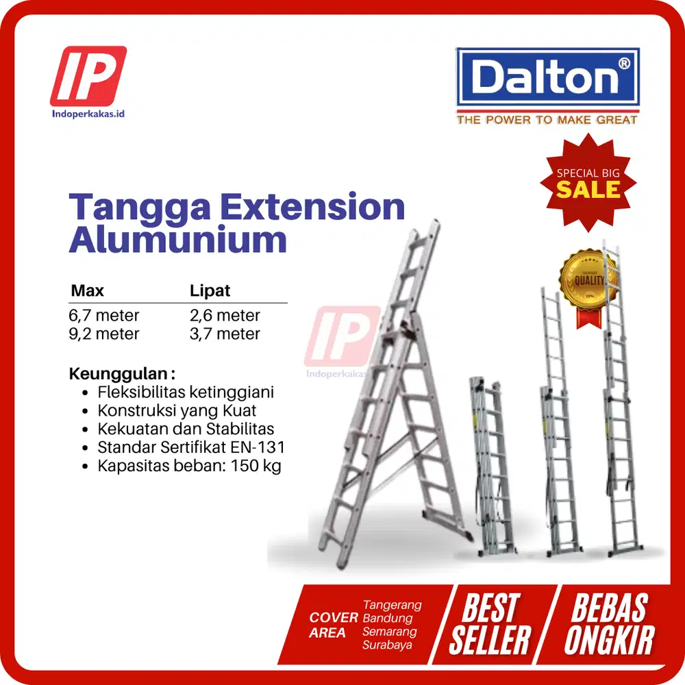 Tangga Sliding Extention Dalton Alumunium Tinggi 5.8 - 9.2 Meter