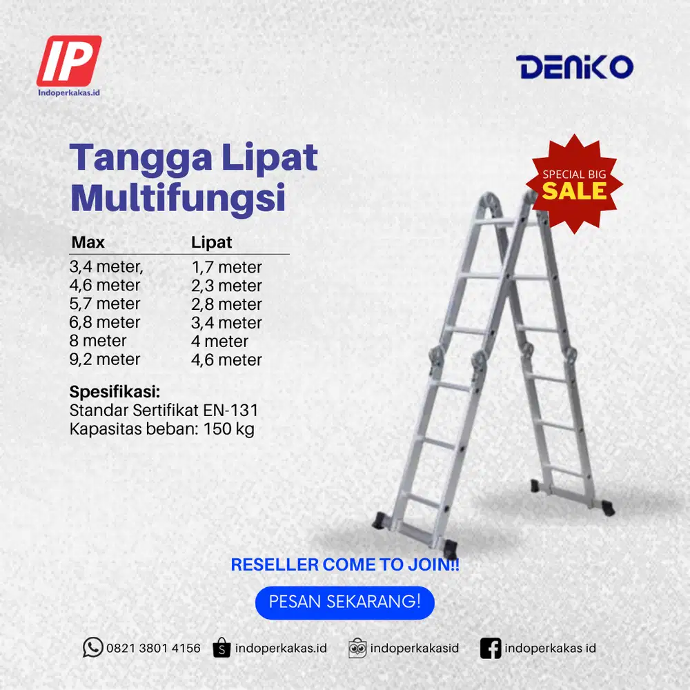 Tangga Multifungsi Multipurpose Denko Alumunium Tinggi 3.5 - 9.2 Mater