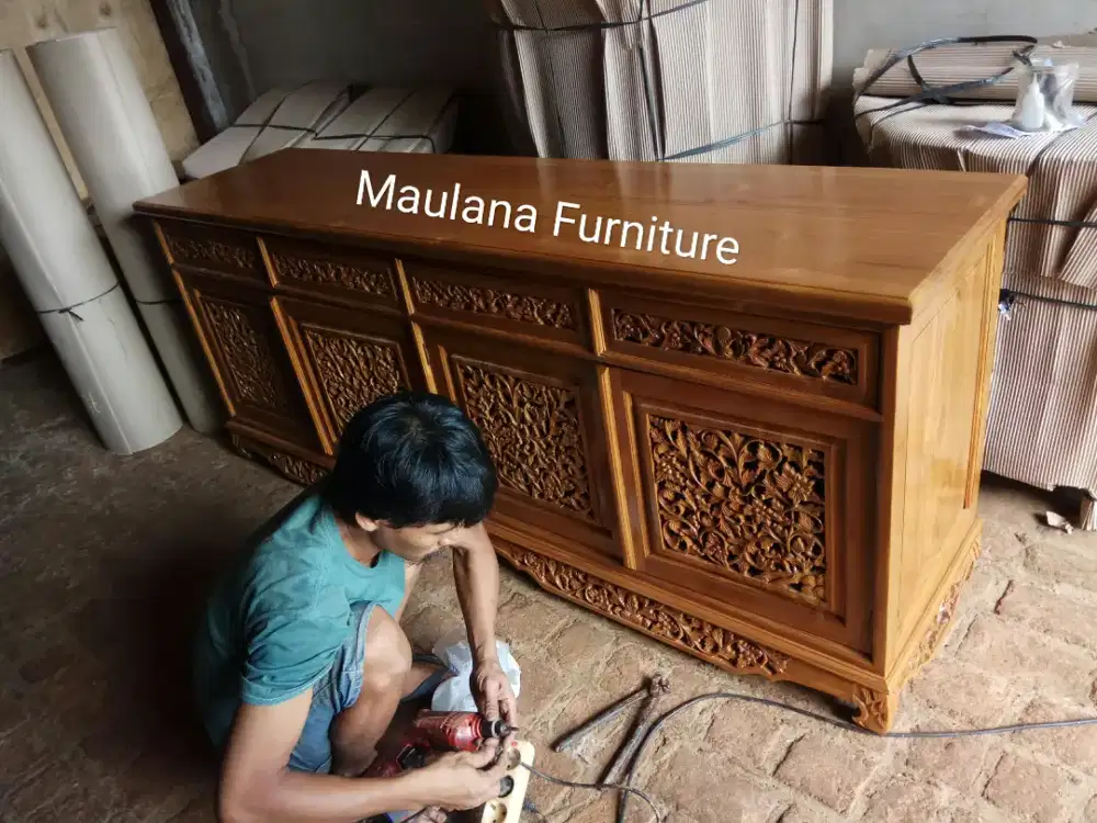 Meja bufet tv full ukiran kayu jati 2 meter