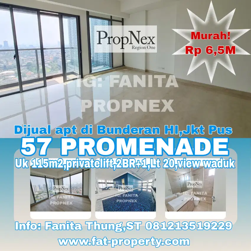 Dijual Apt 57 Promenade,Bunderan HI,Thamrin,JakPus uk115m2(2BR+1)