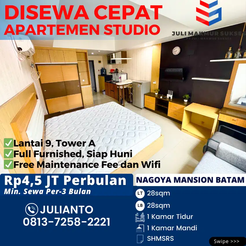 Disewa CEPAT Apartemen Studio Full Furnished di Nagoya Mansion Batam