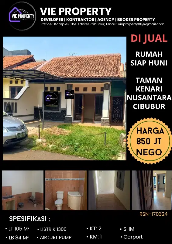 BANTING HARGA  DIJUAL CEPAT. Rumah siap huni Taman Kenari Nusantara