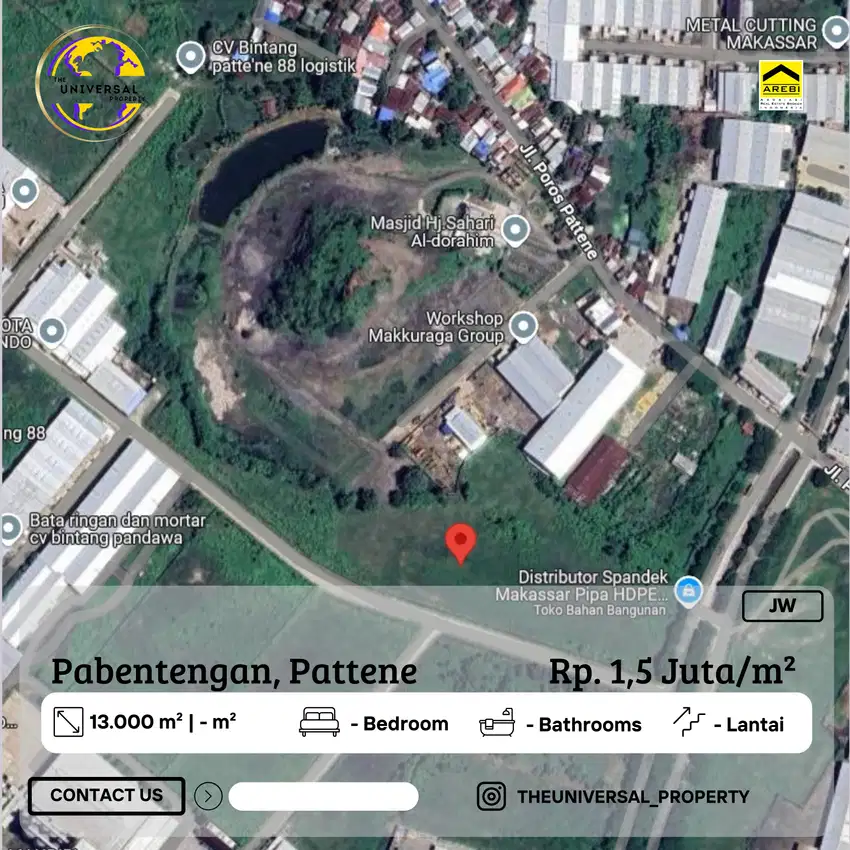 Dijual Tanah Luas Poros Pattene Lokasi Dekat Pergudangan