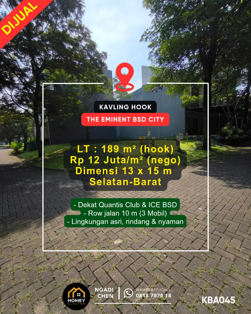 Kavling Hook 189m² termurah The Eminent dekat Quantis Club & ICE BSD