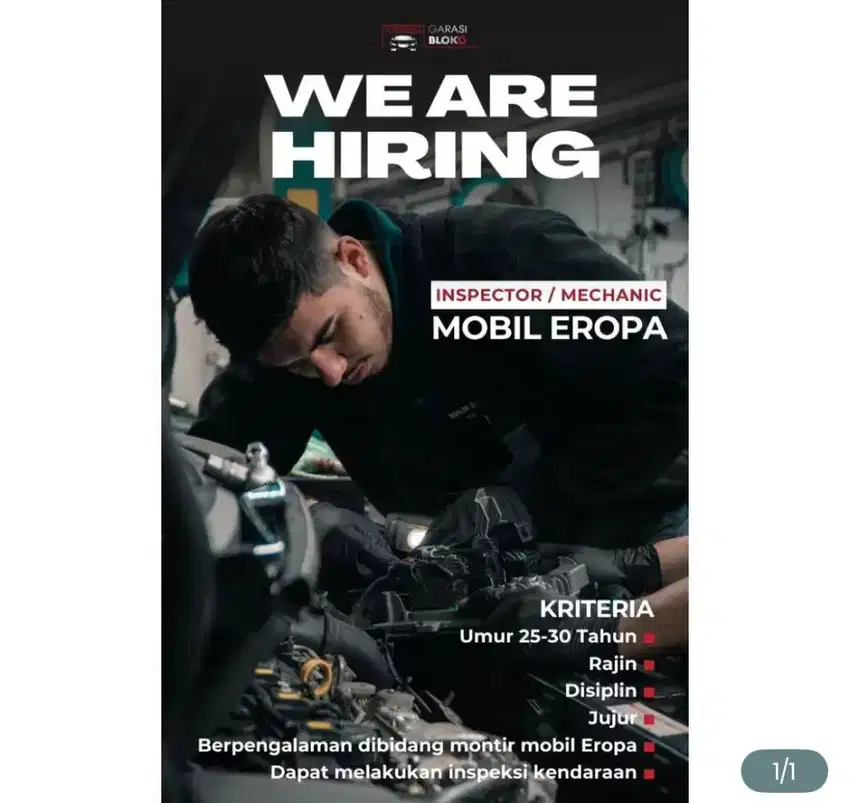 Dibutuhkan mekanik mobil Eropa dan Tukang Las Argon+Listrik