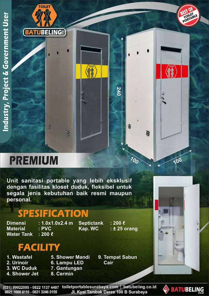 Toilet portable premium, toilet event & proyek, toilet portable grey
