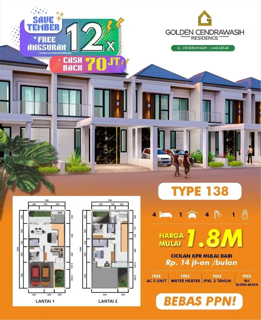 RUMAH 2 LANTAI DI JL POROS CENRAWASIH KOTA MAKASSAR