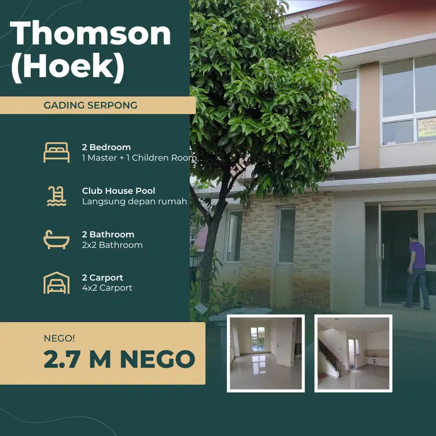 Jual rumah 2 lantai 100m2 depan Kolam Renang Gading Serpong cuma 2,7M