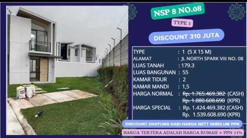Dijual rumah hook 2 lantai siap huni diskon 310juta