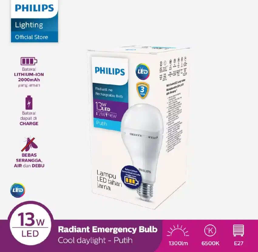 Lampu LED Philips 13 Watt emergency baru