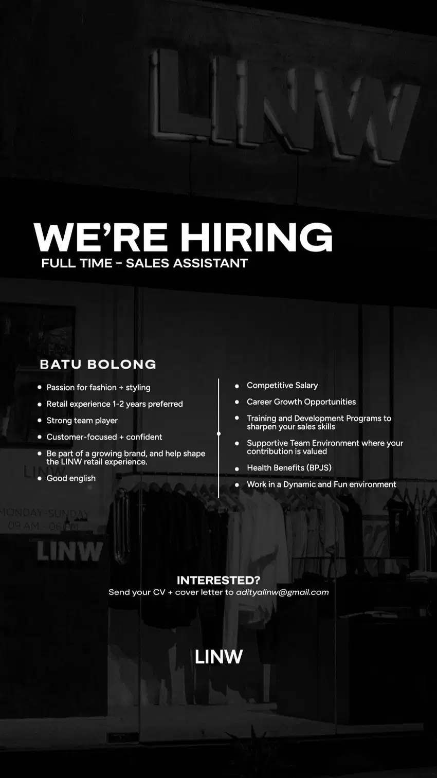 Dicari Sales Assistant Retail Store Canggu