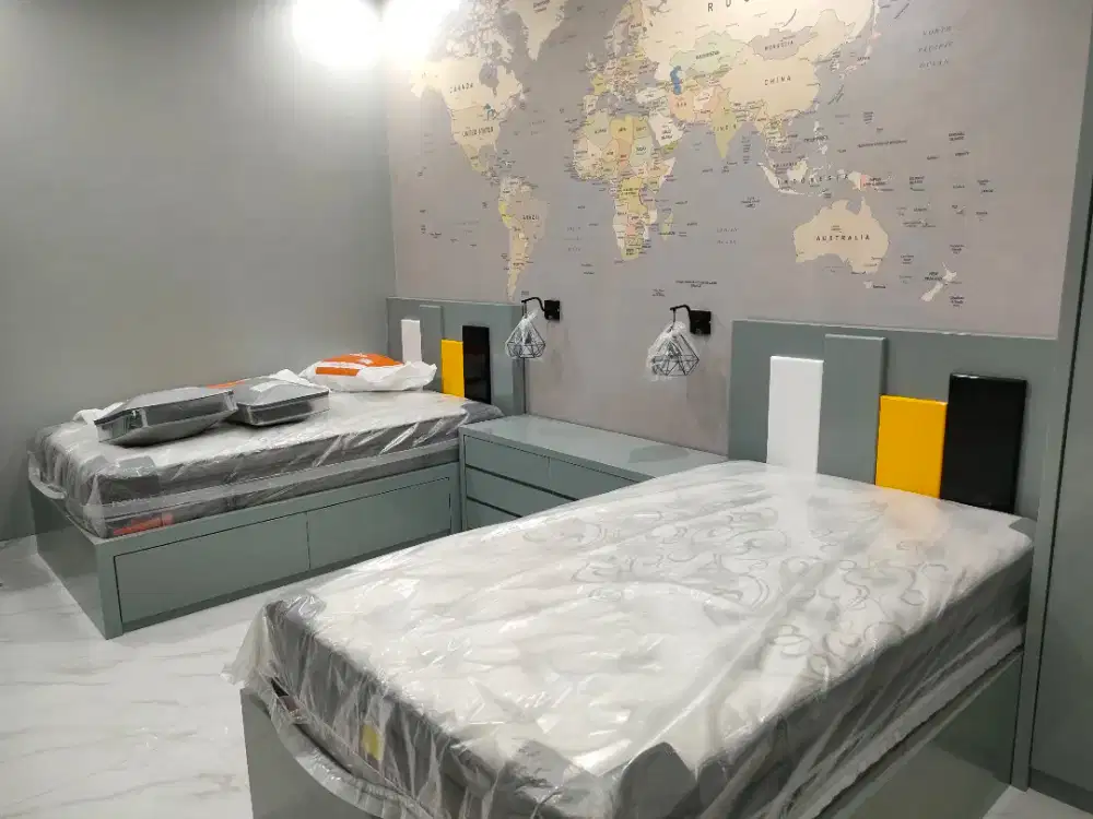 Kamar set dipan dua laci dan nakas minimalis