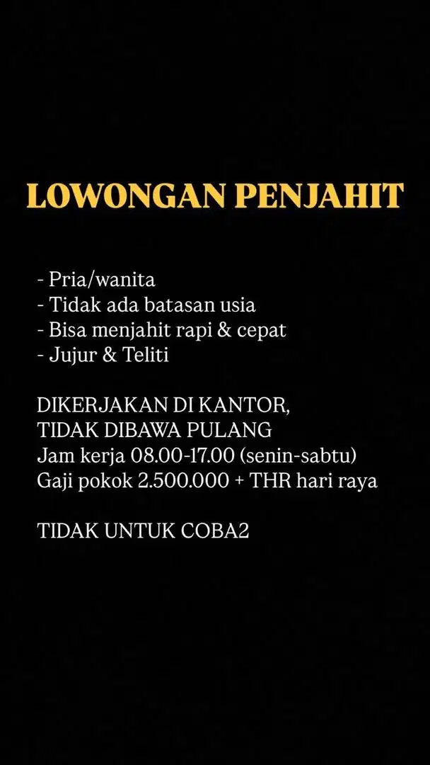 LOWONGAN KERJA PENJAHIT