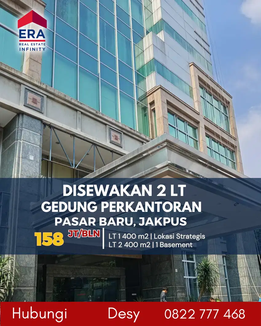 Disewakan Gedung Perkantoran 2 Lantai Dekat Pasar Baru, Jakarta Pusat