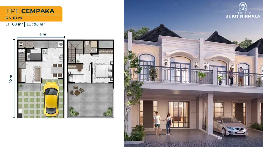 DIJUAL RUMAH BUKIT NIRMALA TIPE CEMPAKA UK 6X10 2LT 2+1KT BISA CICILAN