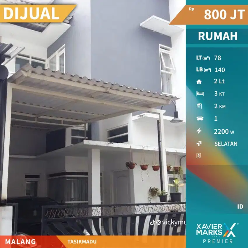 Rumah Minimalis Modern Terawat Di Tasikmadu Lowokwaru Malang(OLX664)