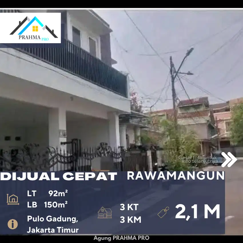 Rawamangun Jakarta Timur Dijual Rumah 2 Lantai Lokasi Strategis