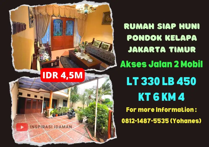 Rumah Siap Huni Akses 2 Mobil di Curug Pondok Kelapa