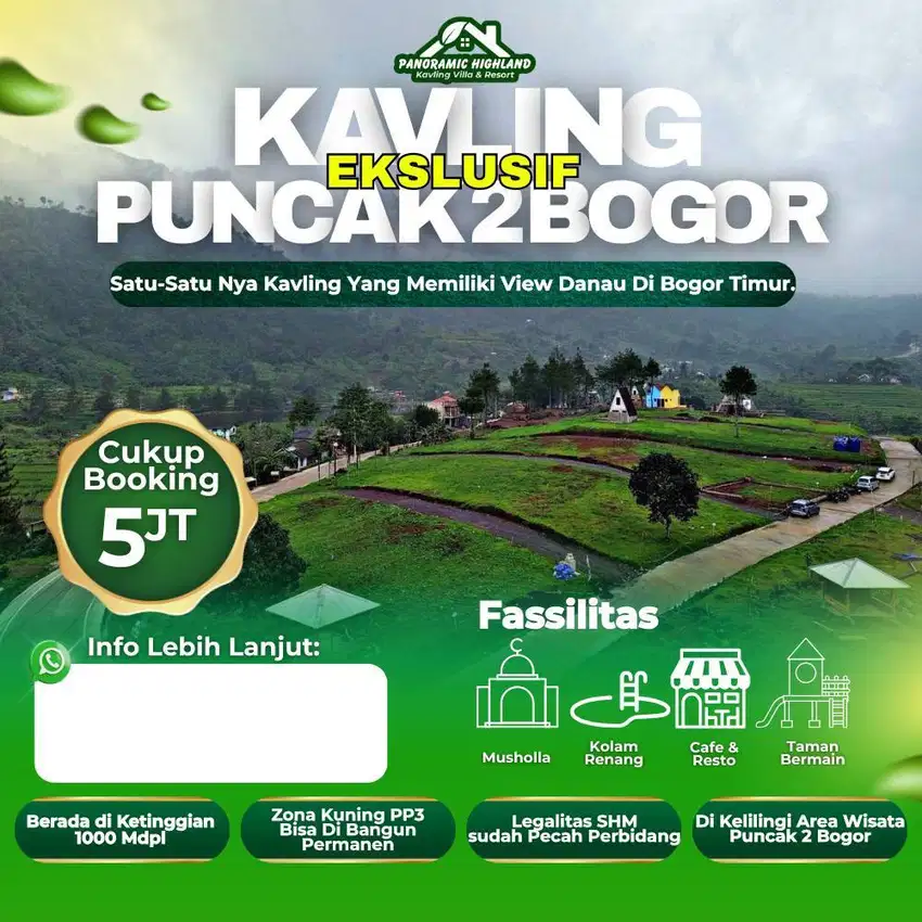 Tanah kavling Siap bangun Villa di kawasan wisata Puncak 2 Bogor