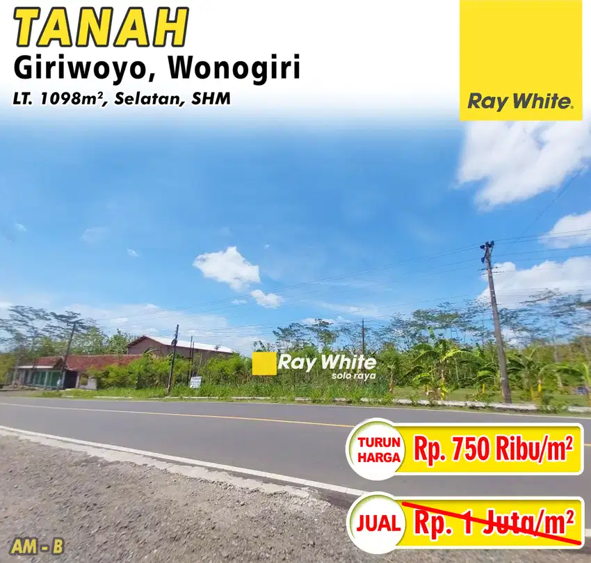 Dijual Tanah Murah Siap Bangun Lokasi Pinggir Jalan Raya Giriwoyo