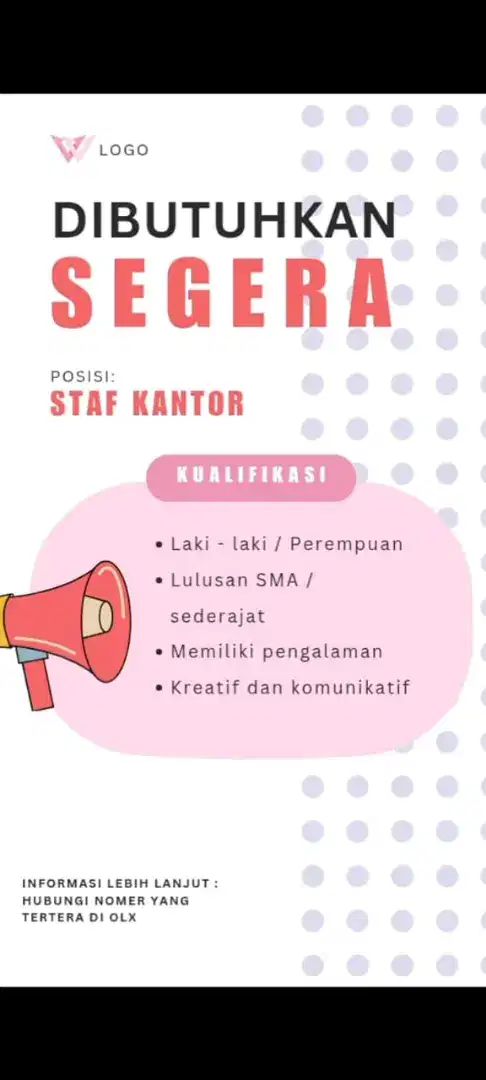 dibutuhkan segera Staff kantor