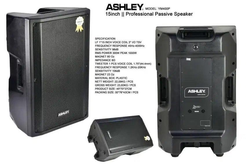 New Speaker Monitor 15 Inch 300 watt Pasif Ashley YM 400P YM400P ORI