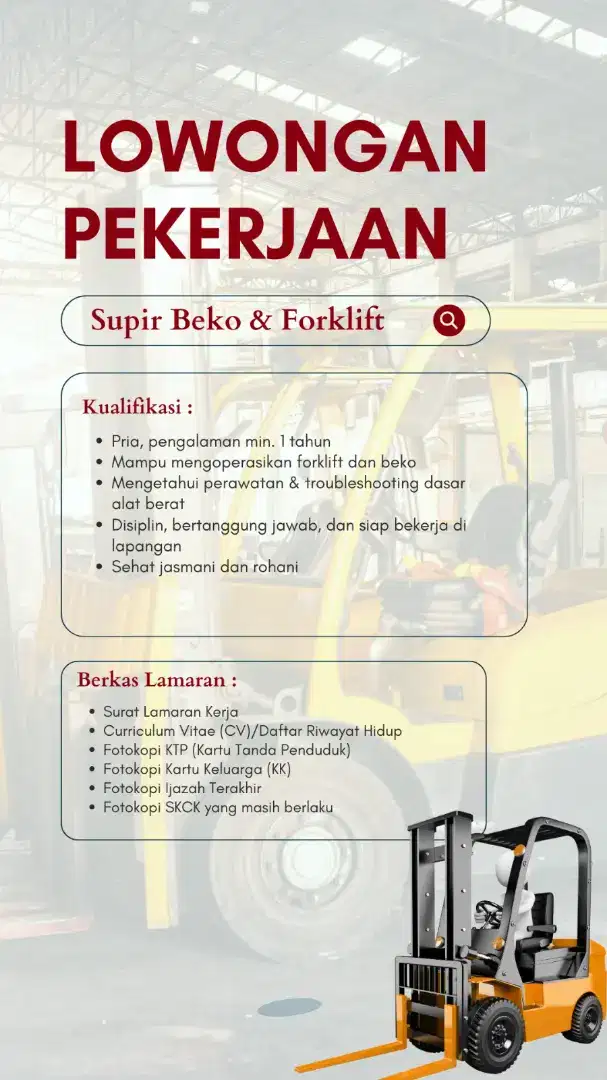 Operator Forklift & Becho
