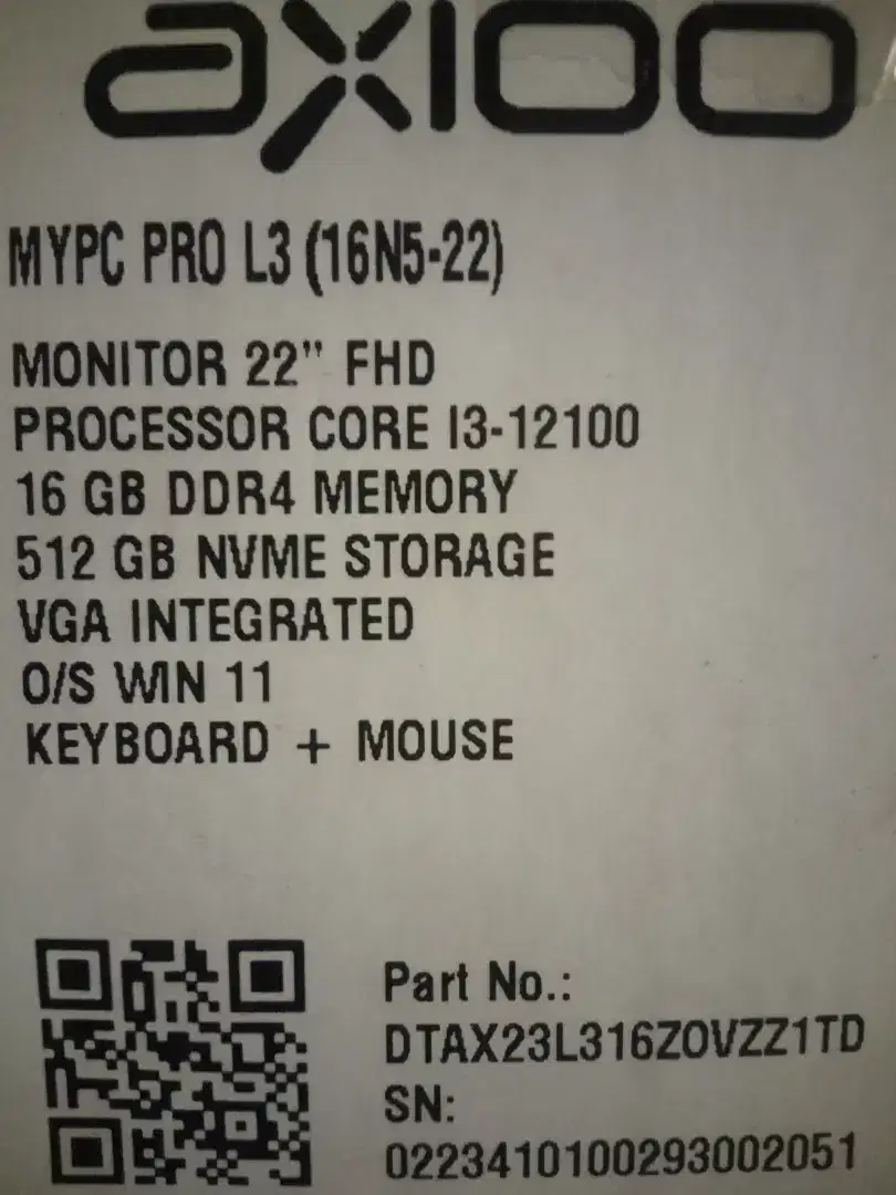 PC AXIOO TIPE MY PC PRO L3 (16N5-22)
