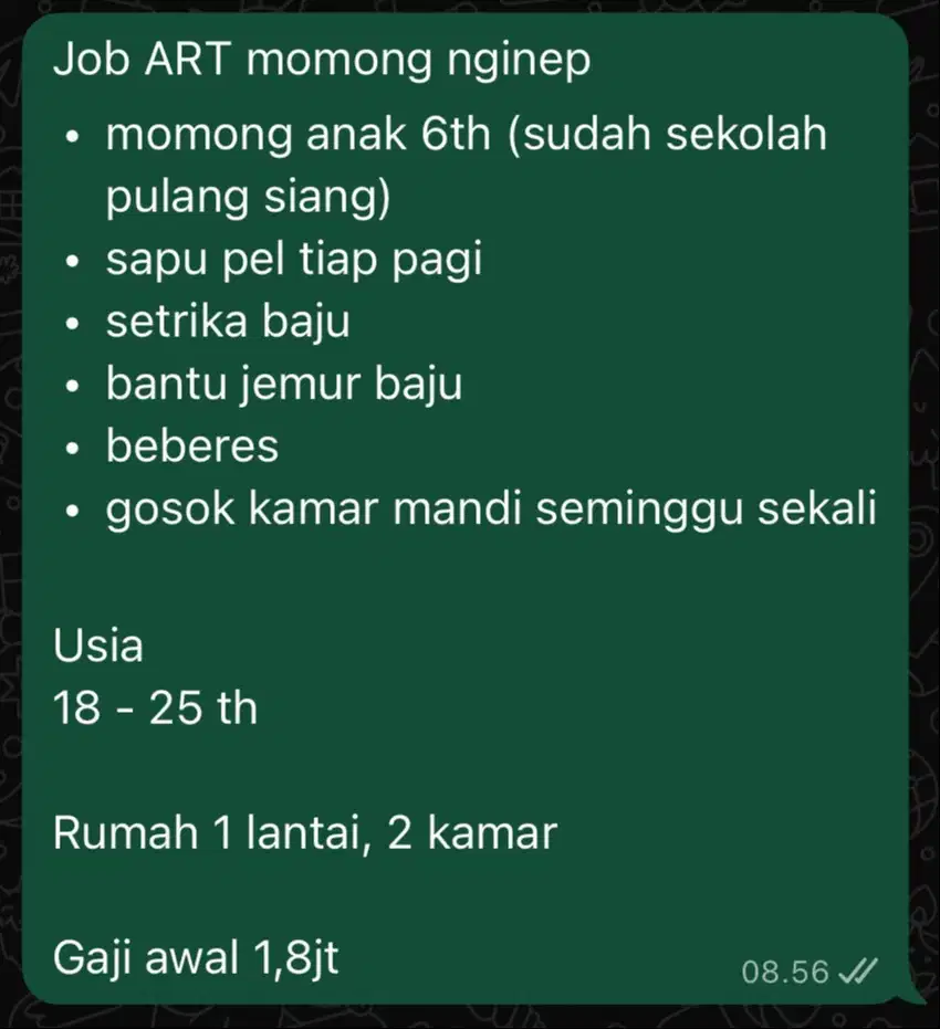 ART nginep beberes momong anak 6th