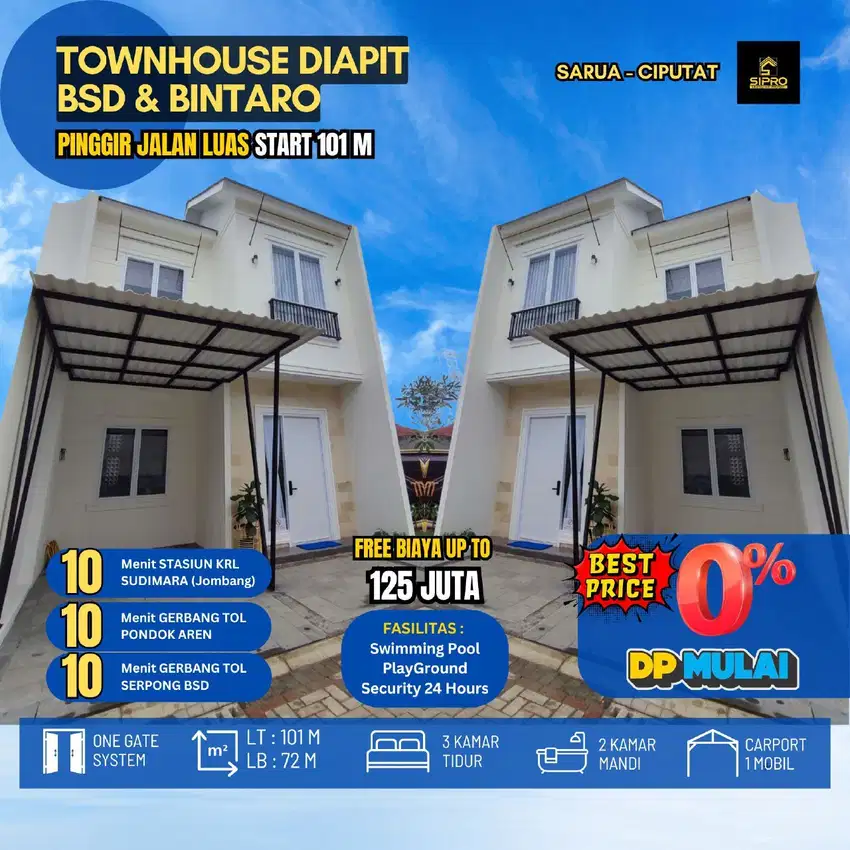 Rumah 2 lantai dalam cluster pinggir jalan Ciputat raya