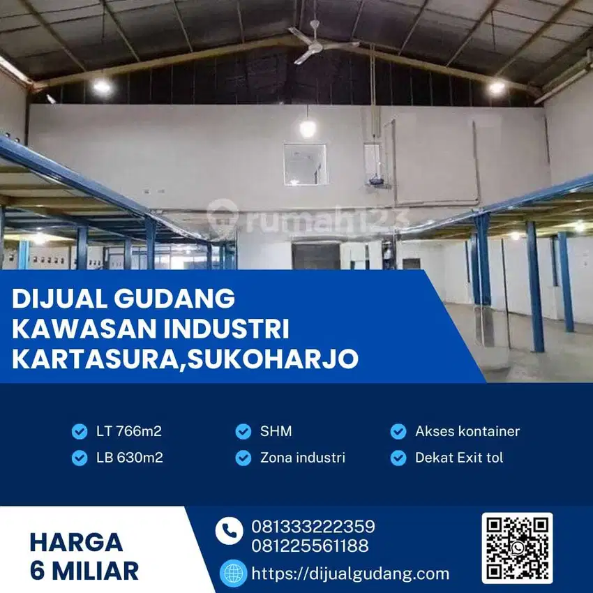 Gudang Siap Pakai Dijual Cepat di Kartasura, 766m²,
